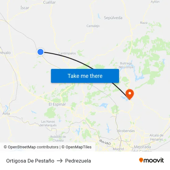 Ortigosa De Pestaño to Pedrezuela map
