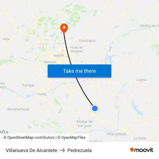 Villanueva De Alcardete to Pedrezuela map
