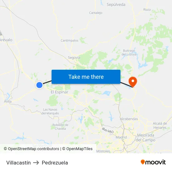 Villacastín to Pedrezuela map