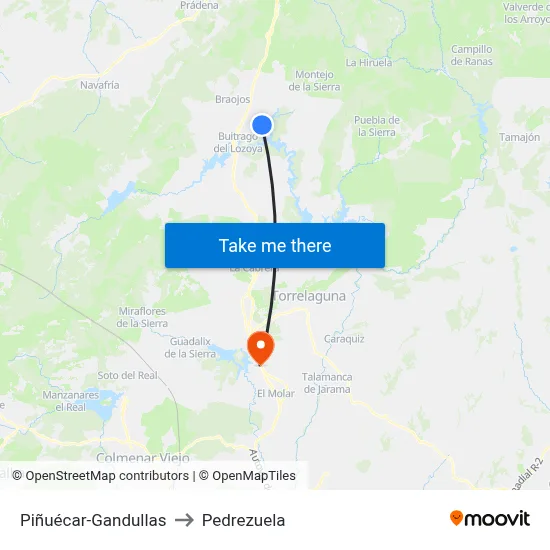Piñuécar-Gandullas to Pedrezuela map