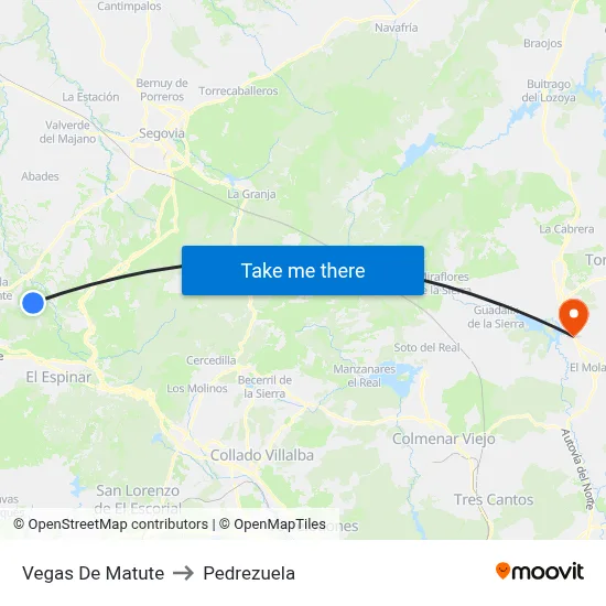 Vegas De Matute to Pedrezuela map