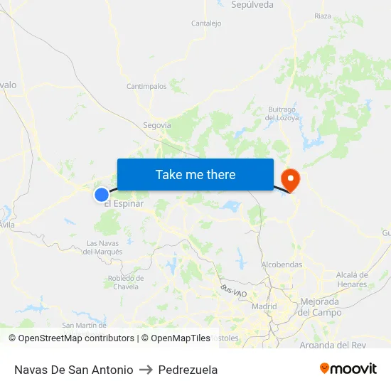 Navas De San Antonio to Pedrezuela map