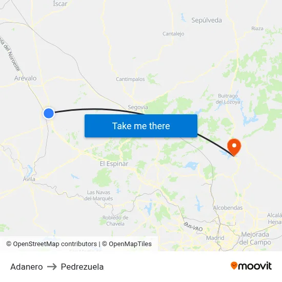Adanero to Pedrezuela map