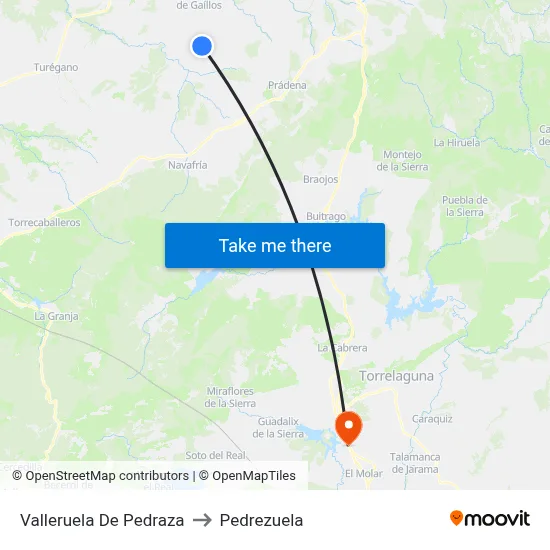 Valleruela De Pedraza to Pedrezuela map