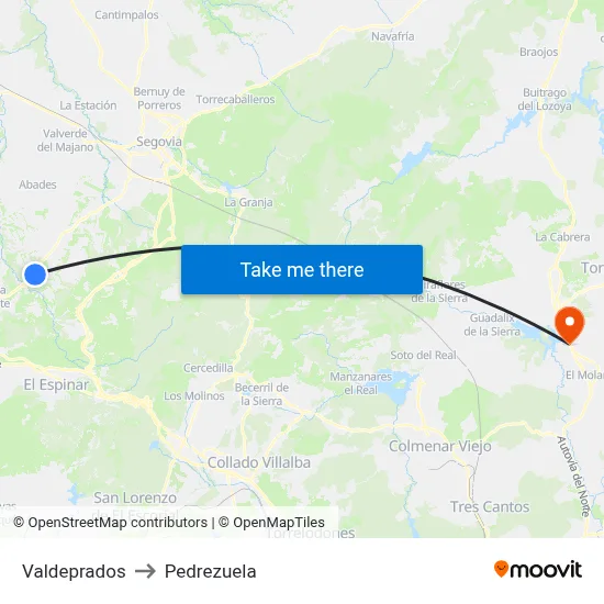 Valdeprados to Pedrezuela map