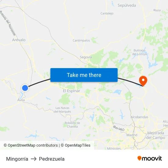 Mingorría to Pedrezuela map