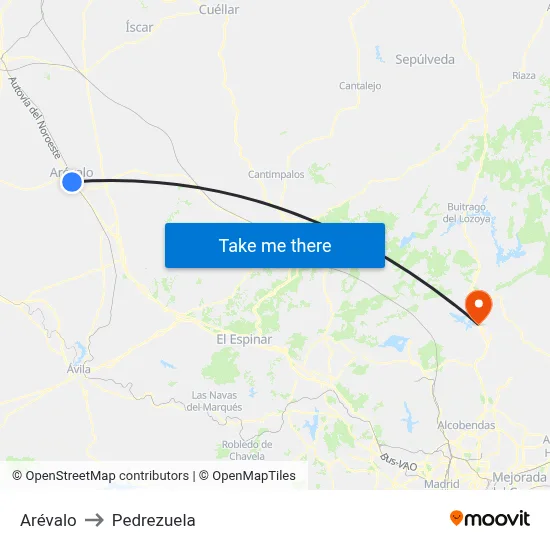 Arévalo to Pedrezuela map