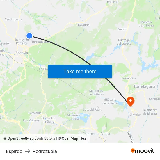 Espirdo to Pedrezuela map