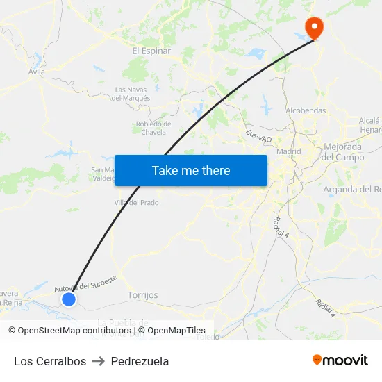 Los Cerralbos to Pedrezuela map
