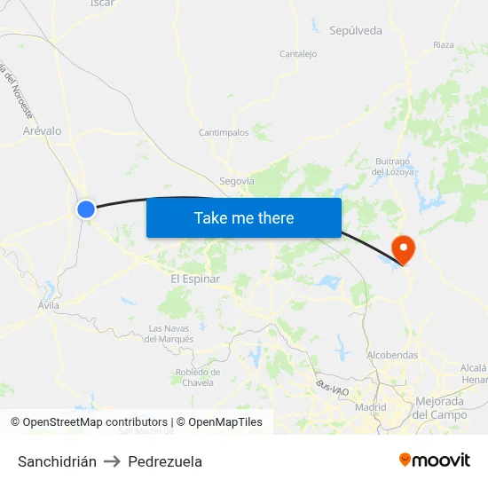 Sanchidrián to Pedrezuela map