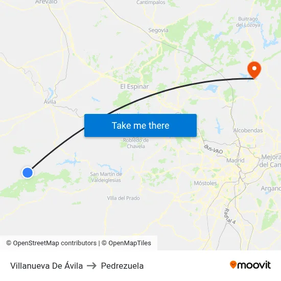 Villanueva De Ávila to Pedrezuela map