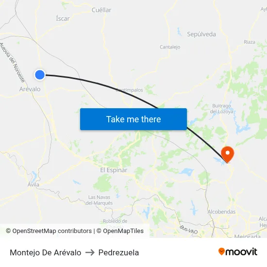 Montejo De Arévalo to Pedrezuela map