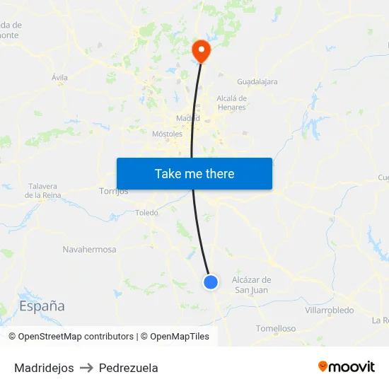 Madridejos to Pedrezuela map
