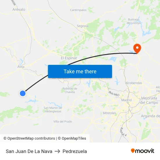 San Juan De La Nava to Pedrezuela map