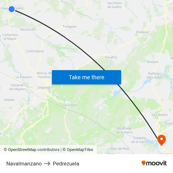 Navalmanzano to Pedrezuela map