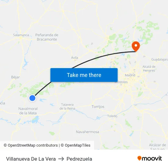 Villanueva De La Vera to Pedrezuela map