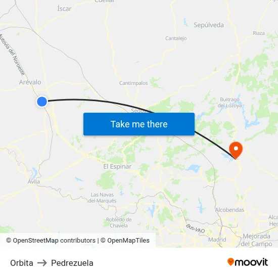 Orbita to Pedrezuela map