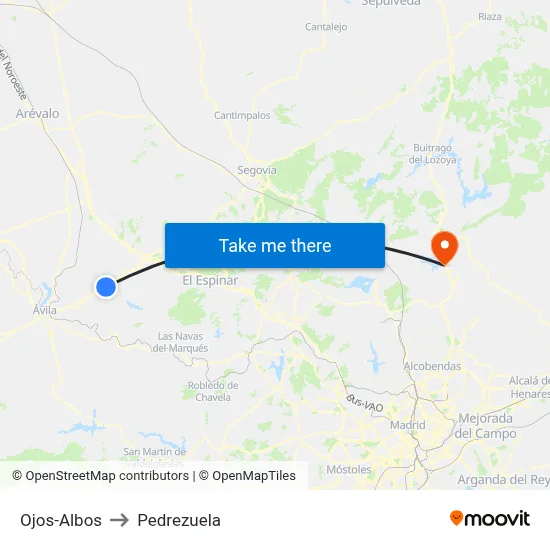 Ojos-Albos to Pedrezuela map