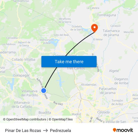 Pinar De Las Rozas to Pedrezuela map