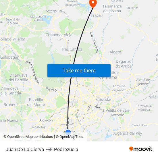 Juan De La Cierva to Pedrezuela map
