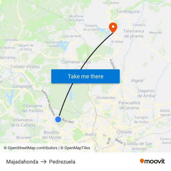 Majadahonda to Pedrezuela map