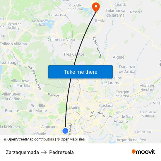 Zarzaquemada to Pedrezuela map