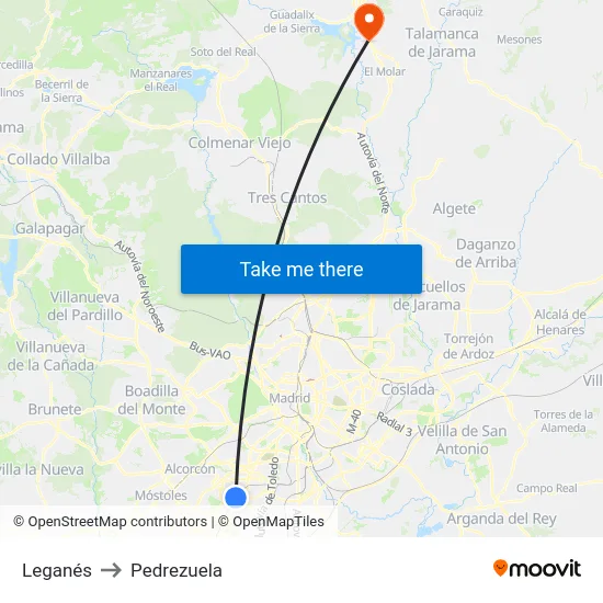 Leganés to Pedrezuela map