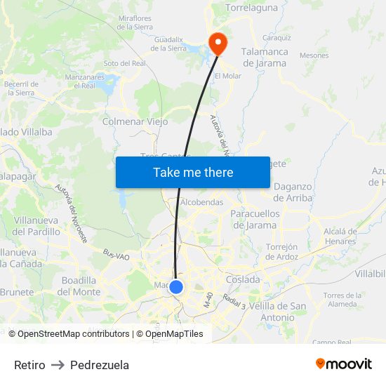 Retiro to Pedrezuela map
