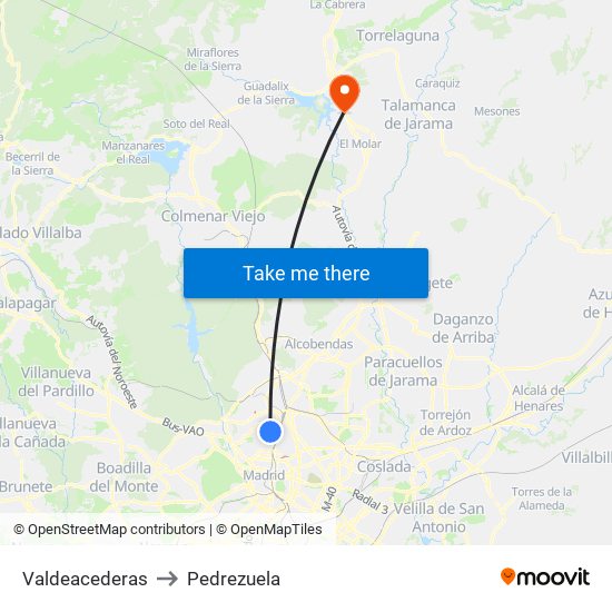 Valdeacederas to Pedrezuela map