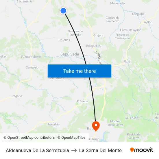Aldeanueva De La Serrezuela to La Serna Del Monte map
