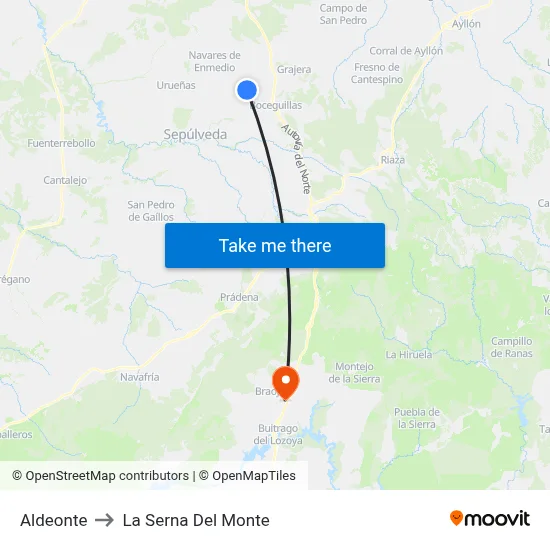 Aldeonte to La Serna Del Monte map