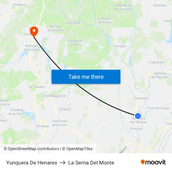 Yunquera De Henares to La Serna Del Monte map