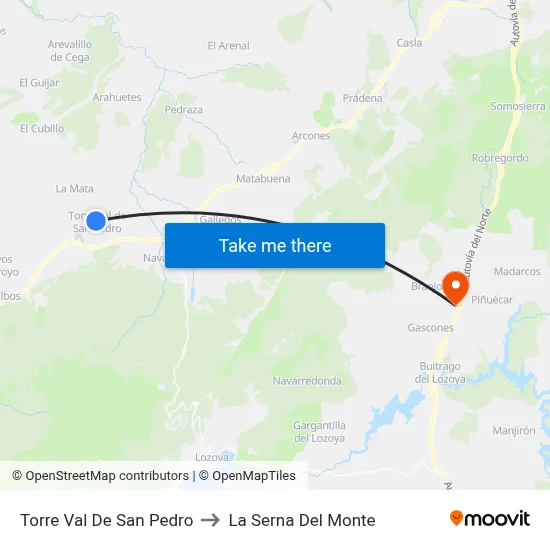 Torre Val De San Pedro to La Serna Del Monte map