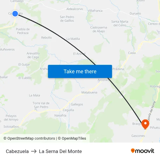 Cabezuela to La Serna Del Monte map