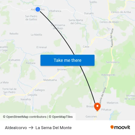 Aldealcorvo to La Serna Del Monte map