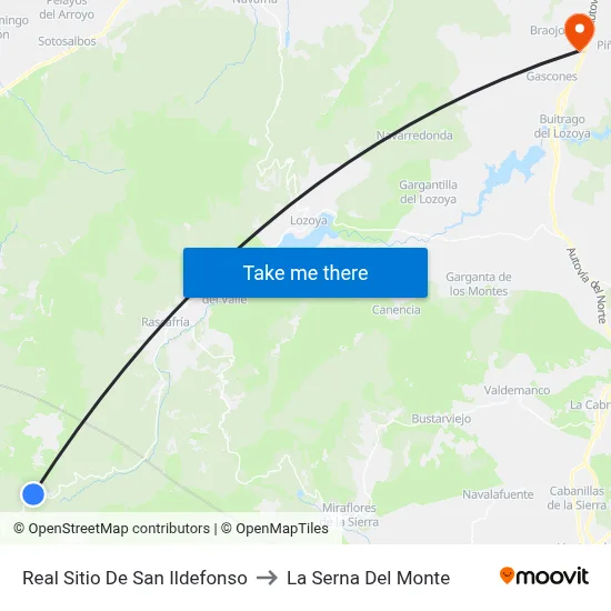 Real Sitio De San Ildefonso to La Serna Del Monte map