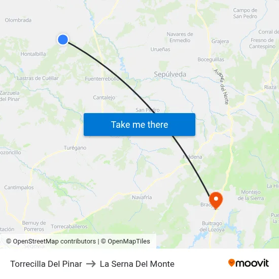 Torrecilla Del Pinar to La Serna Del Monte map