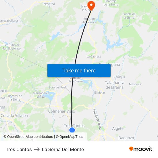 Tres Cantos to La Serna Del Monte map