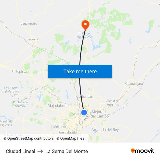 Ciudad Lineal to La Serna Del Monte map