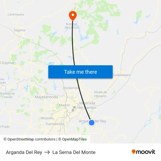 Arganda Del Rey to La Serna Del Monte map