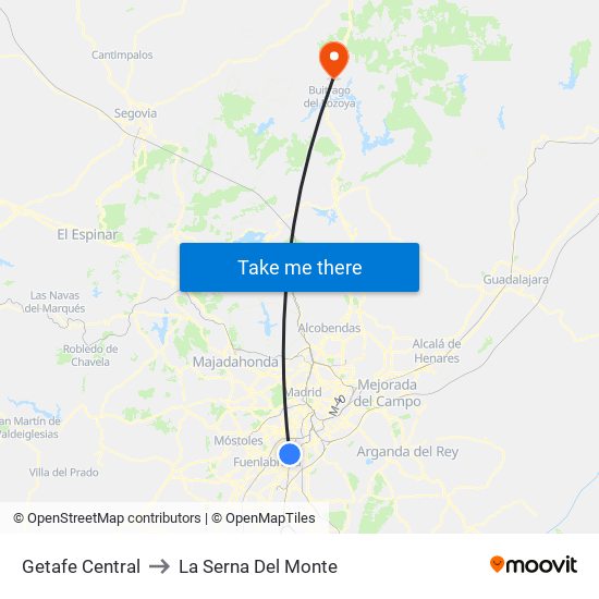 Getafe Central to La Serna Del Monte map