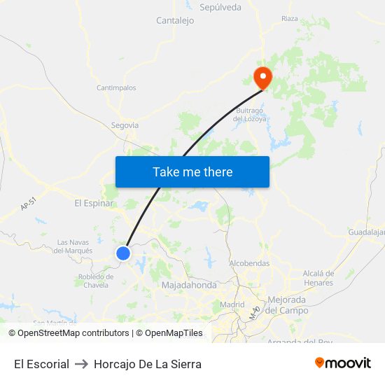 El Escorial to Horcajo De La Sierra map