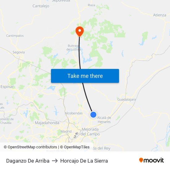 Daganzo De Arriba to Horcajo De La Sierra map