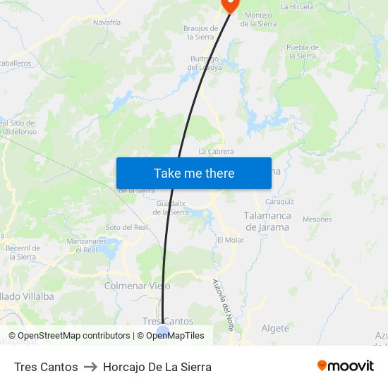 Tres Cantos to Horcajo De La Sierra map