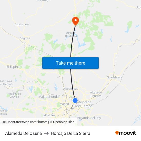 Alameda De Osuna to Horcajo De La Sierra map