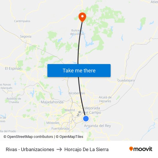 Rivas - Urbanizaciones to Horcajo De La Sierra map