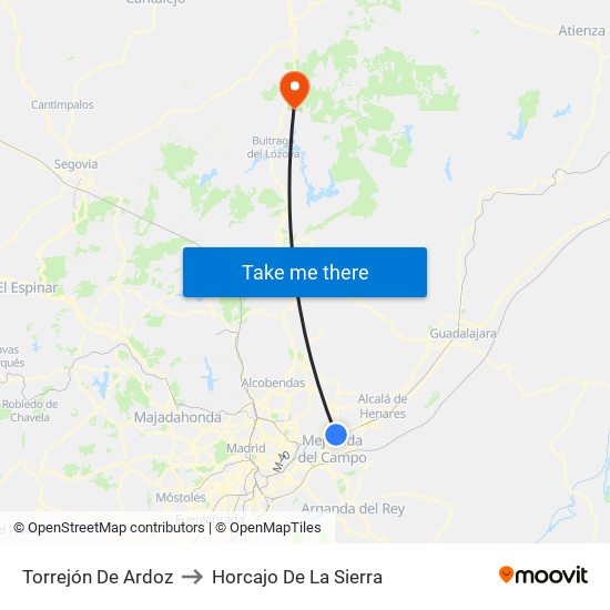 Torrejón De Ardoz to Horcajo De La Sierra map