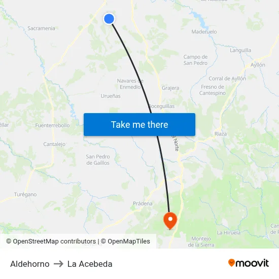 Aldehorno to La Acebeda map