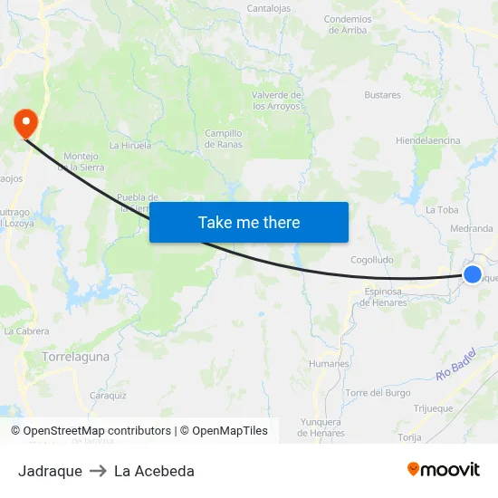 Jadraque to La Acebeda map