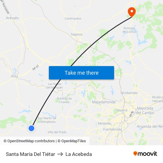 Santa María Del Tiétar to La Acebeda map
